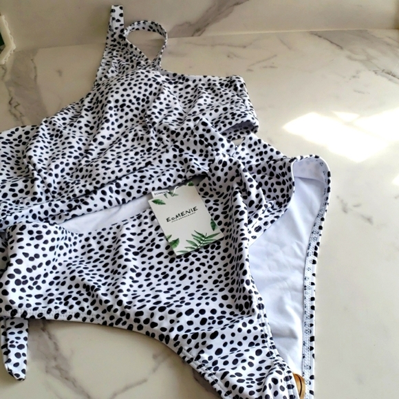 Eomenie One Shoulder  Tie Side High Waisted Bikini in Leopard Print Size L - Picture 1 of 12
